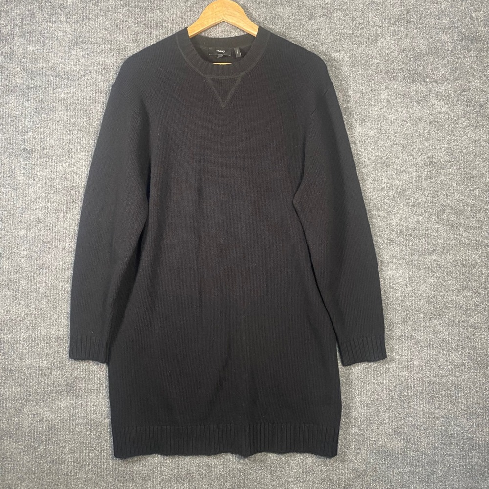Theory Sweater Dress Womens Medium Black Wool Cashmere Long Sleeve Quiet Luxury